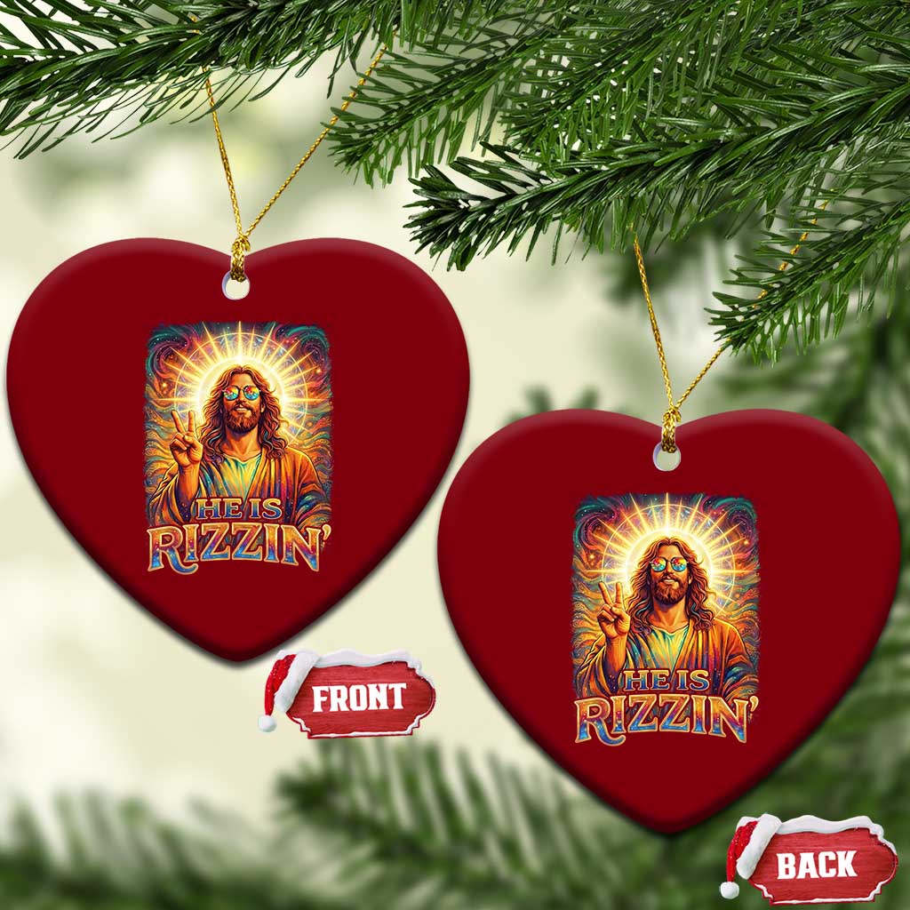 Funny Christian Easter He Is Rizzin Ceramic Ornament Trendy Jesus Humor with Sunglasses Faith Based Meme Gift TS02 Print Your Wear