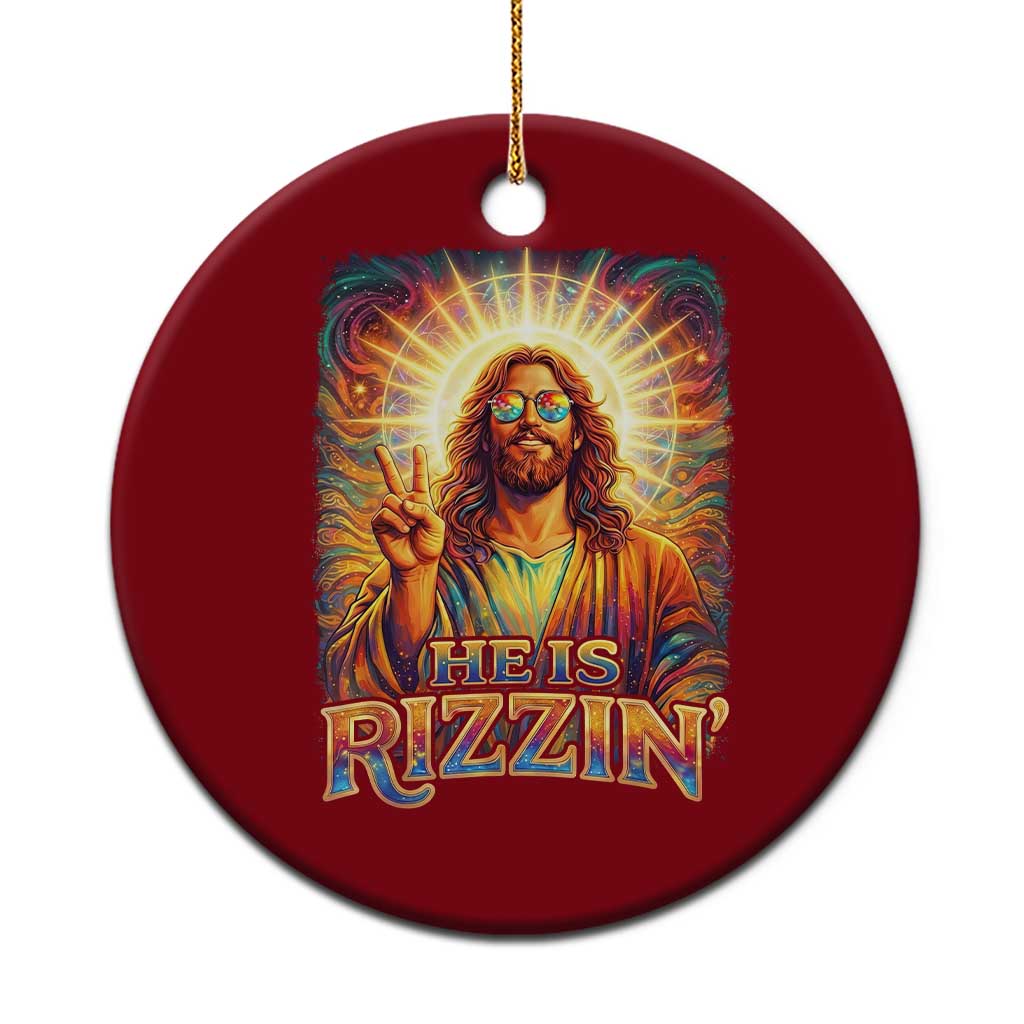 Funny Christian Easter He Is Rizzin Ceramic Ornament Trendy Jesus Humor with Sunglasses Faith Based Meme Gift TS02 1pc Red Print Your Wear