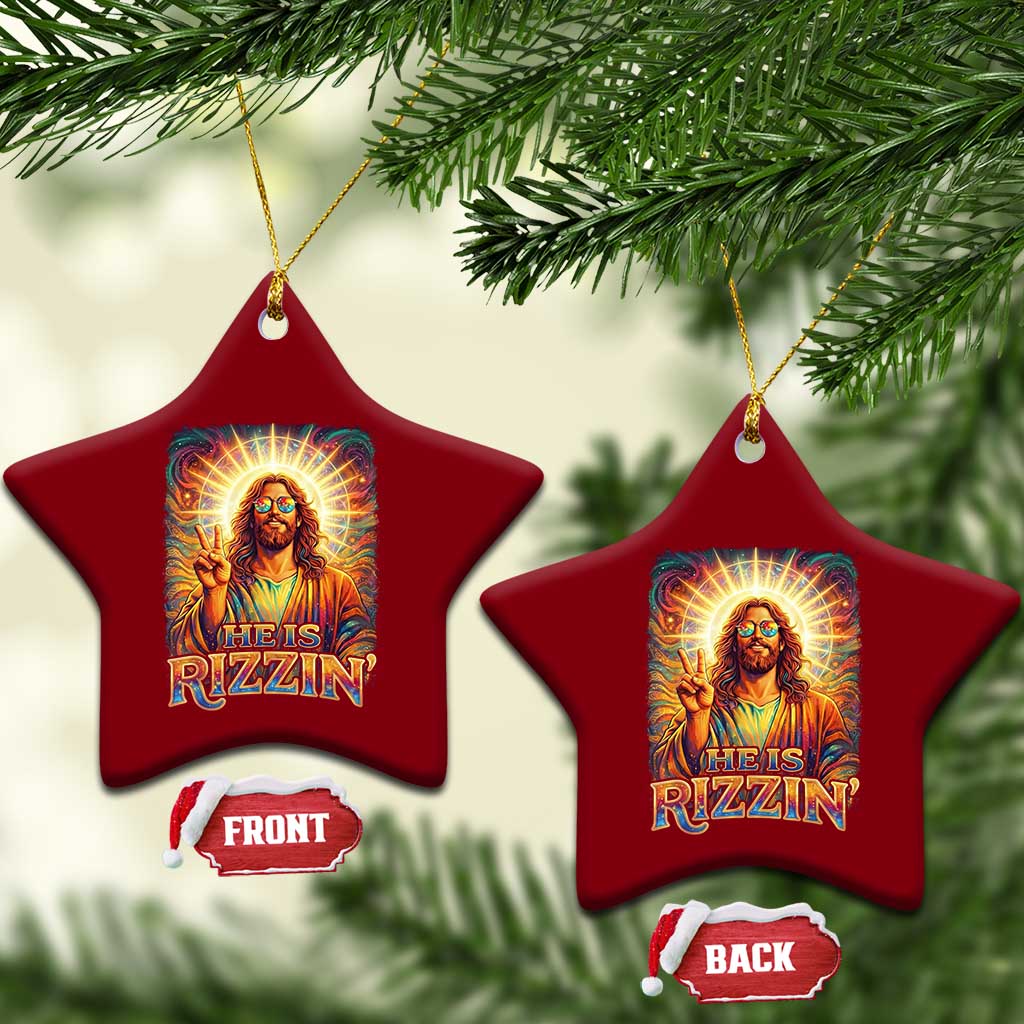 Funny Christian Easter He Is Rizzin Ceramic Ornament Trendy Jesus Humor with Sunglasses Faith Based Meme Gift TS02 Print Your Wear