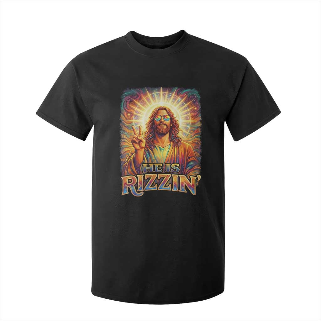 Funny Christian Easter He Is Rizzin T Shirt For Kid Trendy Jesus Humor with Sunglasses Faith Based Meme Gift TS02 Black Print Your Wear