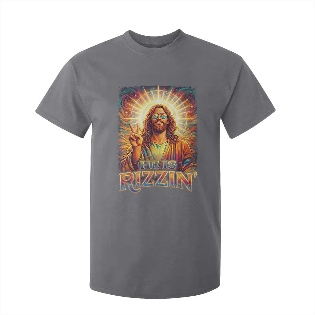 Funny Christian Easter He Is Rizzin T Shirt For Kid Trendy Jesus Humor with Sunglasses Faith Based Meme Gift TS02 Charcoal Print Your Wear