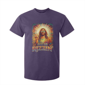 Funny Christian Easter He Is Rizzin T Shirt For Kid Trendy Jesus Humor with Sunglasses Faith Based Meme Gift TS02 Purple Print Your Wear