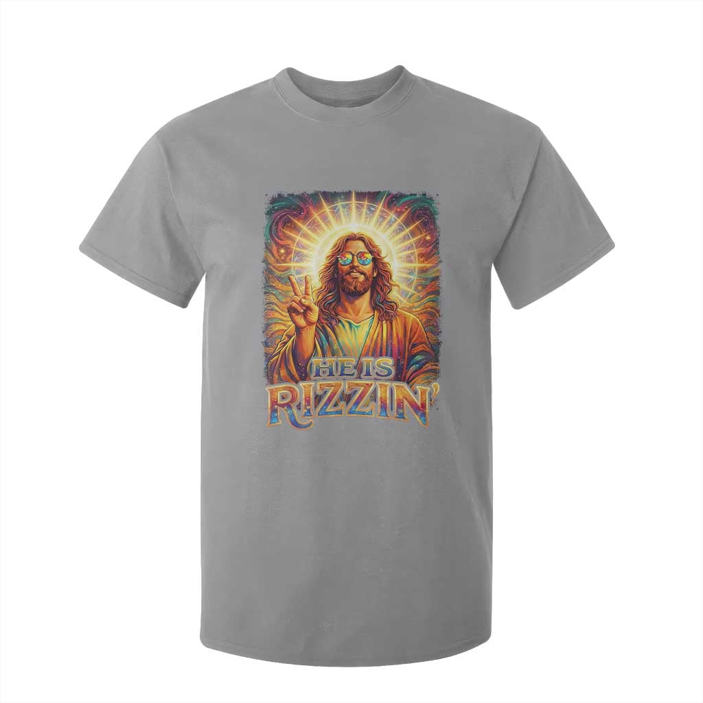 Funny Christian Easter He Is Rizzin T Shirt For Kid Trendy Jesus Humor with Sunglasses Faith Based Meme Gift TS02 Sport Gray Print Your Wear