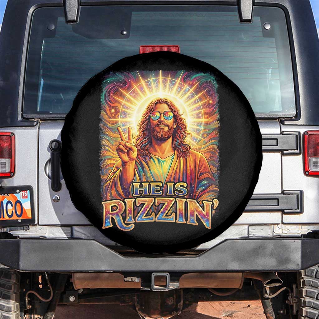 Funny Christian Easter He Is Rizzin Spare Tire Cover Trendy Jesus Humor with Sunglasses Faith Based Meme Gift TS02 No hole Black Print Your Wear