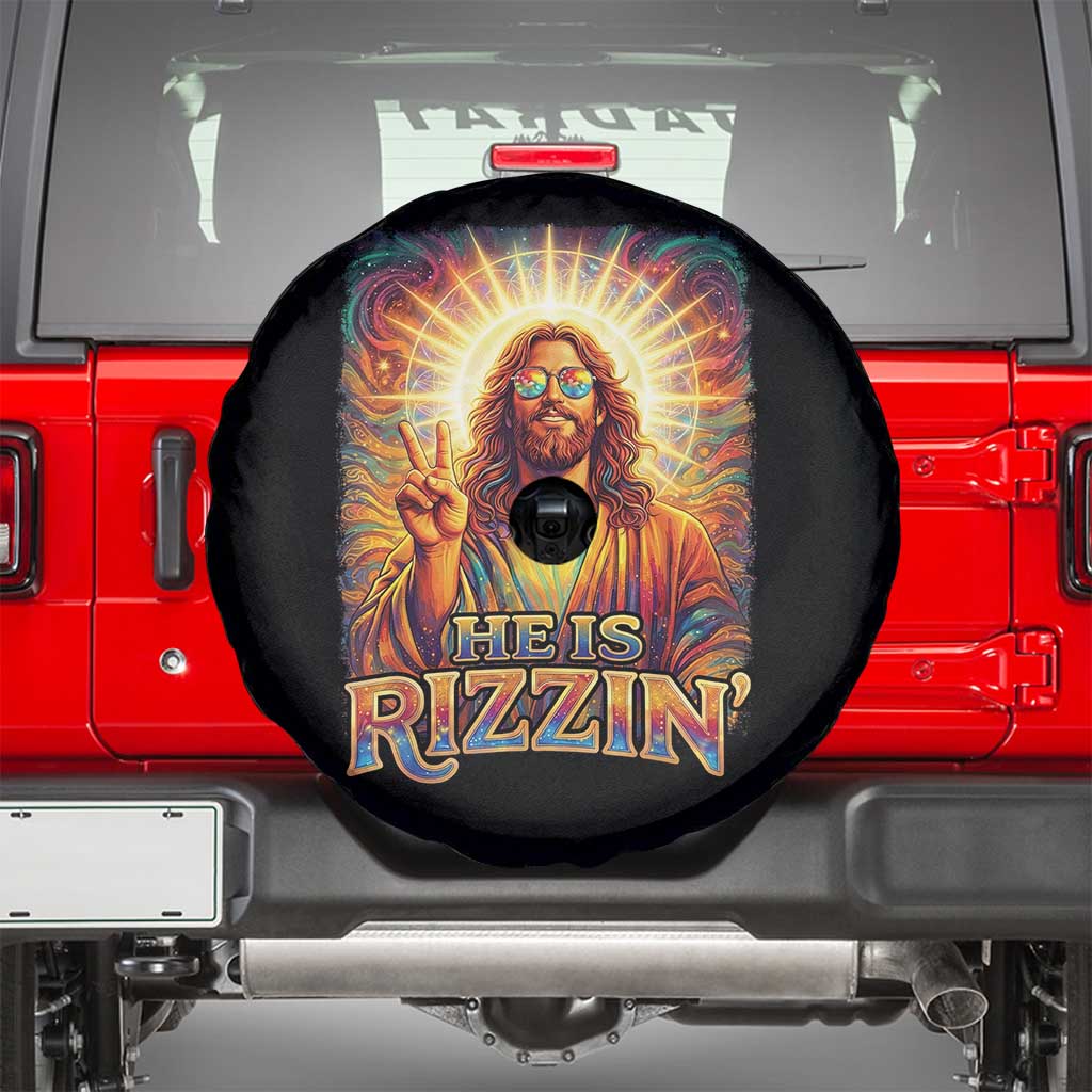 Funny Christian Easter He Is Rizzin Spare Tire Cover Trendy Jesus Humor with Sunglasses Faith Based Meme Gift TS02 Black Print Your Wear