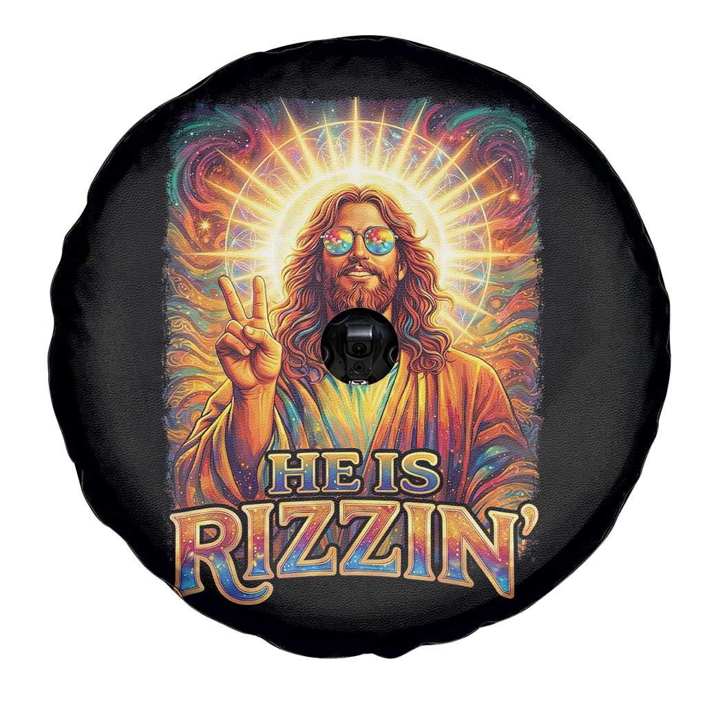 Funny Christian Easter He Is Rizzin Spare Tire Cover Trendy Jesus Humor with Sunglasses Faith Based Meme Gift TS02 Print Your Wear