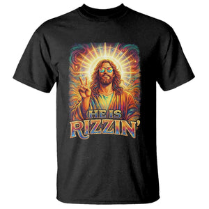 Funny Christian Easter He Is Rizzin T Shirt Trendy Jesus Humor with Sunglasses Faith Based Meme Gift TS02 Black Print Your Wear