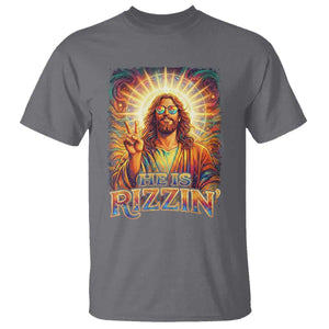 Funny Christian Easter He Is Rizzin T Shirt Trendy Jesus Humor with Sunglasses Faith Based Meme Gift TS02 Charcoal Print Your Wear