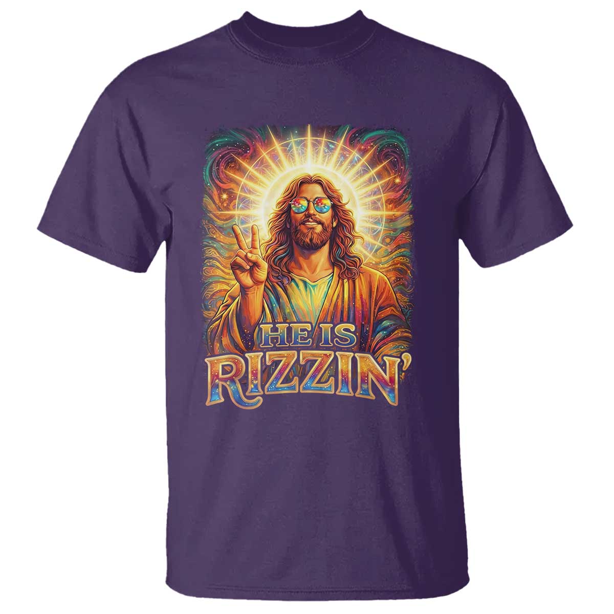 Funny Christian Easter He Is Rizzin T Shirt Trendy Jesus Humor with Sunglasses Faith Based Meme Gift TS02 Purple Print Your Wear