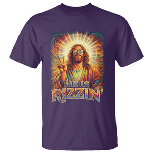 Funny Christian Easter He Is Rizzin T Shirt Trendy Jesus Humor with Sunglasses Faith Based Meme Gift TS02 Purple Print Your Wear