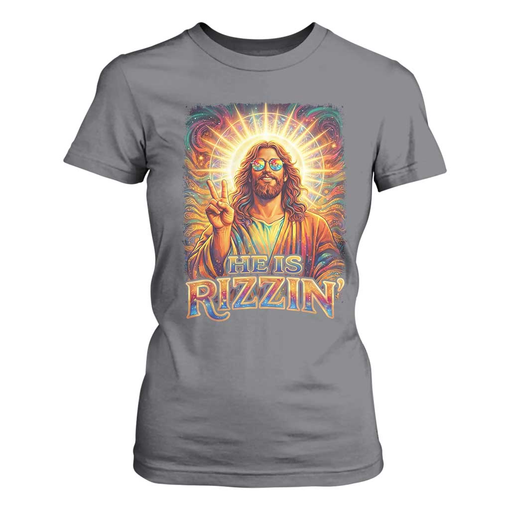 Funny Christian Easter He Is Rizzin T Shirt For Women Trendy Jesus Humor with Sunglasses Faith Based Meme Gift TS02 Charcoal Print Your Wear