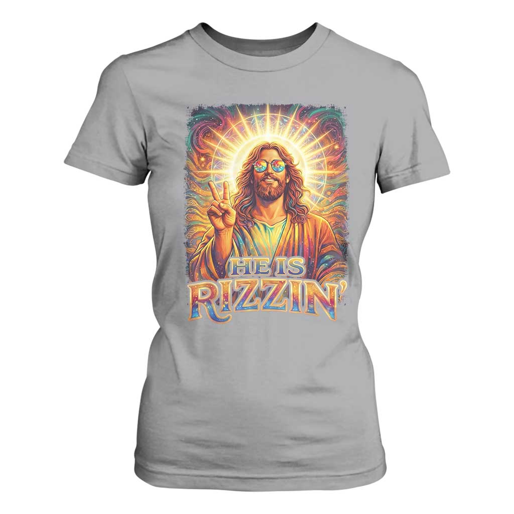 Funny Christian Easter He Is Rizzin T Shirt For Women Trendy Jesus Humor with Sunglasses Faith Based Meme Gift TS02 Sport Gray Print Your Wear