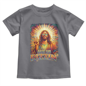 Funny Christian Easter He Is Rizzin Toddler T Shirt Trendy Jesus Humor with Sunglasses Faith Based Meme Gift TS02 Charcoal Print Your Wear