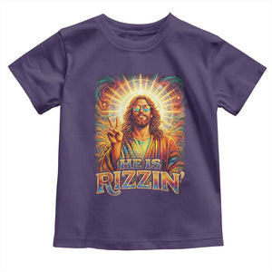 Funny Christian Easter He Is Rizzin Toddler T Shirt Trendy Jesus Humor with Sunglasses Faith Based Meme Gift TS02 Purple Print Your Wear