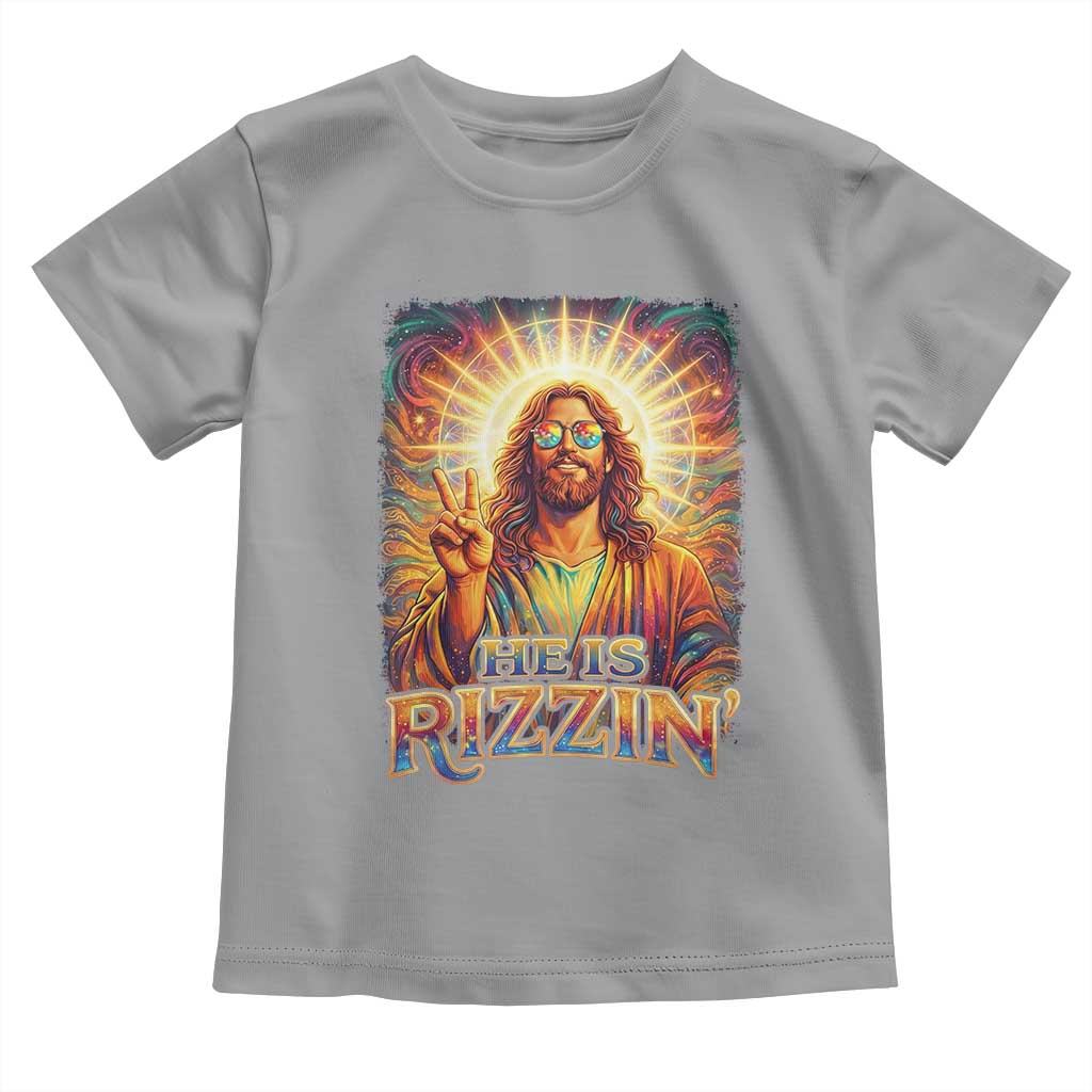 Funny Christian Easter He Is Rizzin Toddler T Shirt Trendy Jesus Humor with Sunglasses Faith Based Meme Gift TS02 Sport Gray Print Your Wear