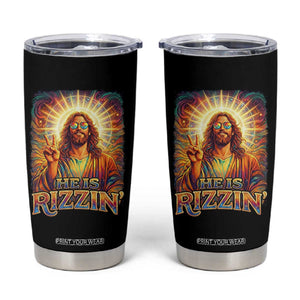 Funny Christian Easter He Is Rizzin Tumbler Cup Trendy Jesus Humor with Sunglasses Faith Based Meme Gift TS02 Black Print Your Wear