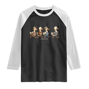 Funny Christian Psalm 23:6 Duck Pun Raglan Shirt Surely Goodness and Mercy Cute Bible Humor Gift TS02 Black White Print Your Wear