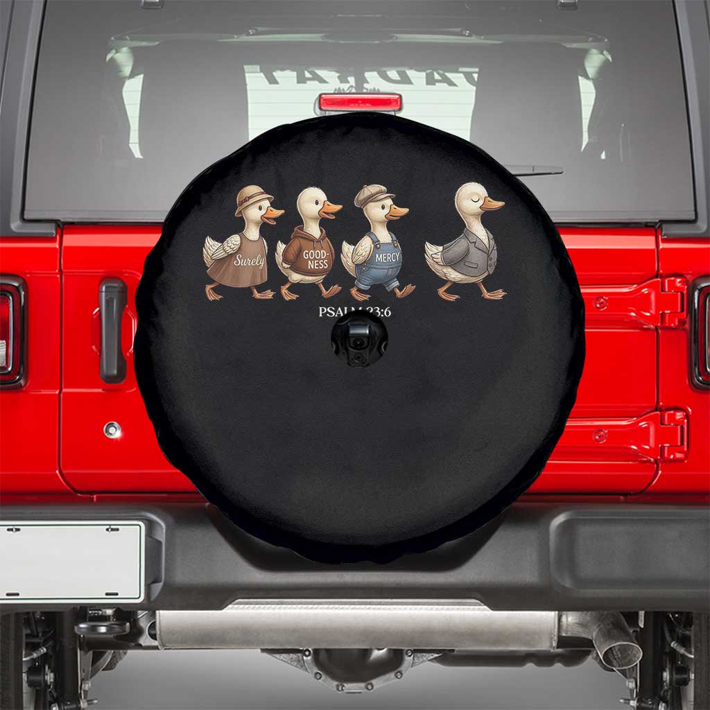 Funny Christian Psalm 23:6 Duck Pun Spare Tire Cover Surely Goodness and Mercy Cute Bible Humor Gift TS02 Black Print Your Wear