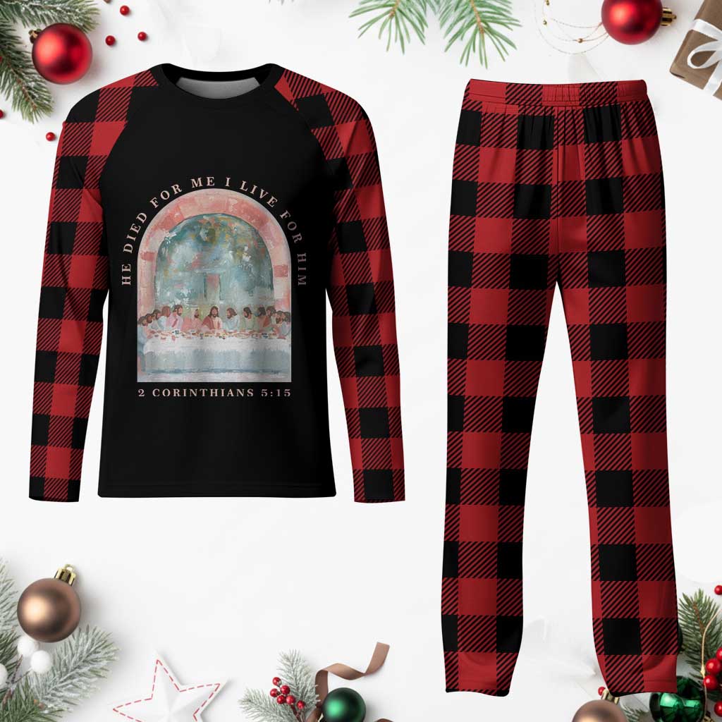 Christian Faith Last Supper Scripture Plaid Pajama Set He Died for Me So I Live for Him Corinthians 5:15 Inspiration TS02 Buffalo Plaid Print Your Wear
