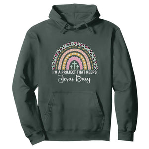 I am a Project That Keeps Jesus Busy Rainbow Cross Hoodie Cute Christian Faith Humor TS02 Dark Forest Green Print Your Wear