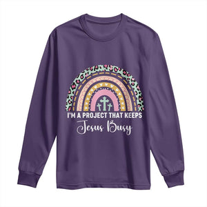 I am a Project That Keeps Jesus Busy Rainbow Cross Long Sleeve Shirt Cute Christian Faith Humor TS02 Purple Print Your Wear