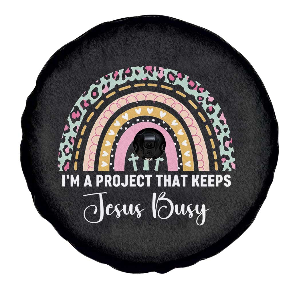 I am a Project That Keeps Jesus Busy Rainbow Cross Spare Tire Cover Cute Christian Faith Humor TS02 Print Your Wear