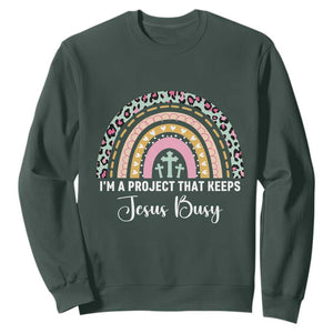 I am a Project That Keeps Jesus Busy Rainbow Cross Sweatshirt Cute Christian Faith Humor TS02 Dark Forest Green Print Your Wear