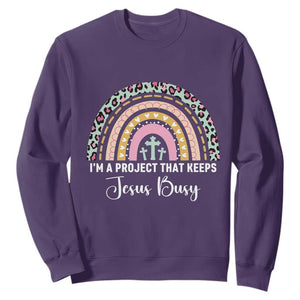 I am a Project That Keeps Jesus Busy Rainbow Cross Sweatshirt Cute Christian Faith Humor TS02 Purple Print Your Wear