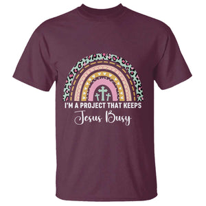 I am a Project That Keeps Jesus Busy Rainbow Cross T Shirt Cute Christian Faith Humor TS02 Maroon Print Your Wear