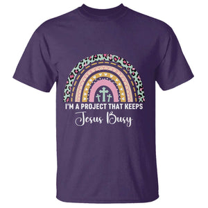 I am a Project That Keeps Jesus Busy Rainbow Cross T Shirt Cute Christian Faith Humor TS02 Purple Print Your Wear