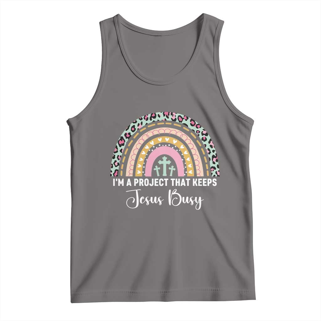 I am a Project That Keeps Jesus Busy Rainbow Cross Tank Top Cute Christian Faith Humor TS02 Deep Heather Print Your Wear