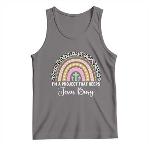 I am a Project That Keeps Jesus Busy Rainbow Cross Tank Top Cute Christian Faith Humor TS02 Deep Heather Print Your Wear