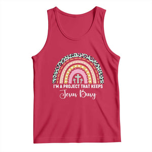 I am a Project That Keeps Jesus Busy Rainbow Cross Tank Top Cute Christian Faith Humor TS02 Red Print Your Wear