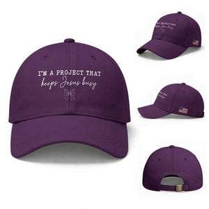 I am a Project That Keeps Jesus Busy Coquette Bow Baseball Cap Christian Faith Humor