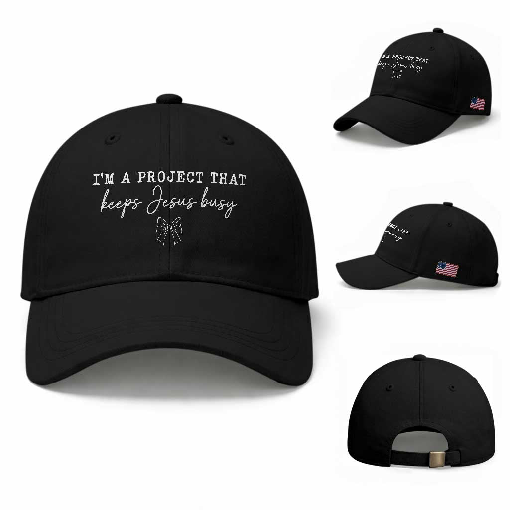 I am a Project That Keeps Jesus Busy Coquette Bow Baseball Cap Christian Faith Humor