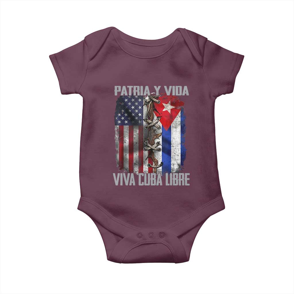 Patria y Vida Cuba Libre Freedom Baby Onesie Cuban Pride Independence USA Cuba Flag TS02 Maroon Print Your Wear