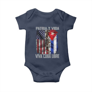 Patria y Vida Cuba Libre Freedom Baby Onesie Cuban Pride Independence USA Cuba Flag TS02 Navy Print Your Wear