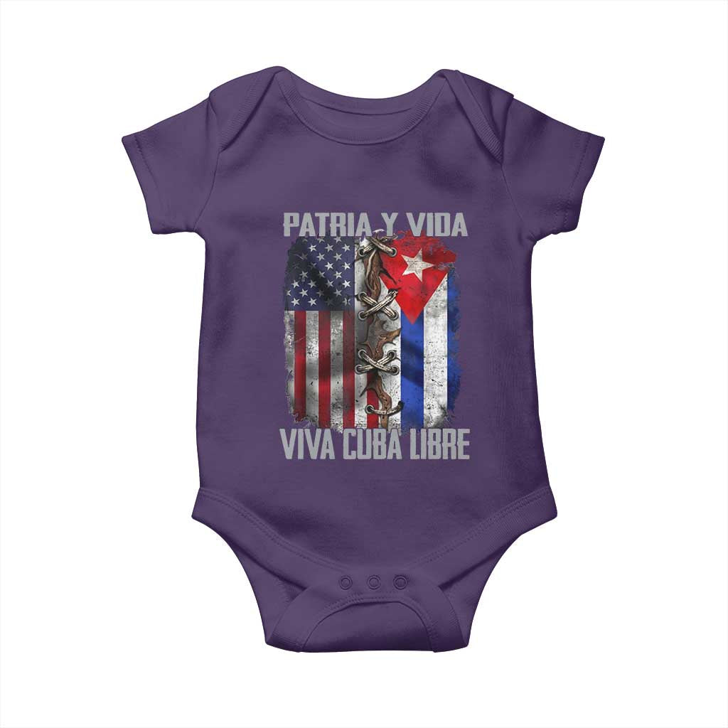 Patria y Vida Cuba Libre Freedom Baby Onesie Cuban Pride Independence USA Cuba Flag TS02 Purple Print Your Wear
