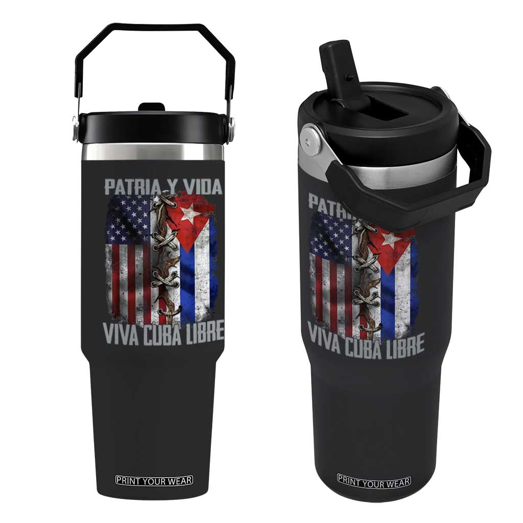 Patria y Vida Cuba Libre Freedom Flip Straw Tumbler Cuban Pride Independence USA Cuba Flag TS02 One Size: 30 oz Black Print Your Wear
