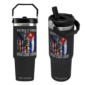 Patria y Vida Cuba Libre Freedom Flip Straw Tumbler Cuban Pride Independence USA Cuba Flag TS02 One Size: 30 oz Black Print Your Wear
