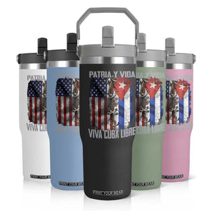 Patria y Vida Cuba Libre Freedom Flip Straw Tumbler Cuban Pride Independence USA Cuba Flag TS02 Print Your Wear