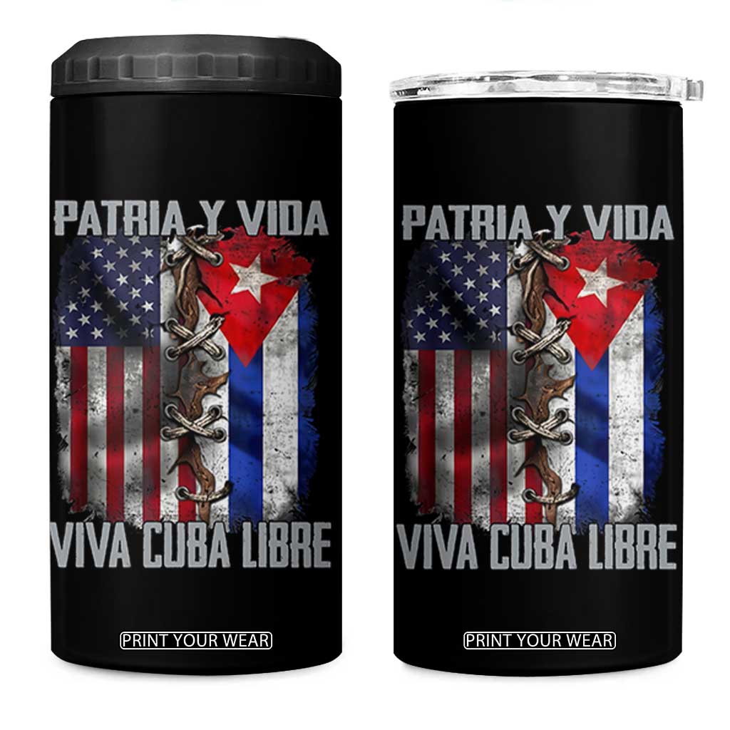 Patria y Vida Cuba Libre Freedom 4 in 1 Can Cooler Tumbler Cuban Pride Independence USA Cuba Flag TS02 One Size: 16 oz Black Print Your Wear