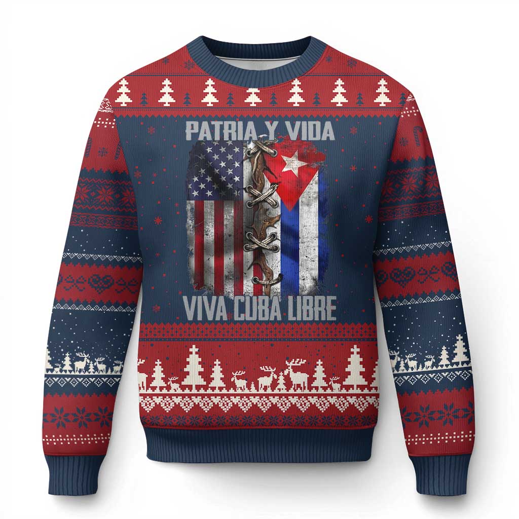 Patria y Vida Cuba Libre Freedom Ugly Christmas Sweater Cuban Pride Independence USA Cuba Flag TS02 Navy Red Print Your Wear