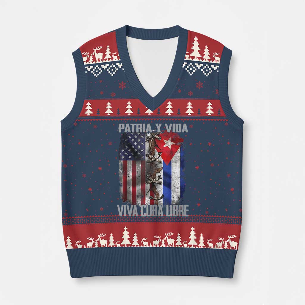 Patria y Vida Cuba Libre Freedom V-Neck Knit Sweater Vest Cuban Pride Independence USA Cuba Flag TS02 Navy Red Print Your Wear