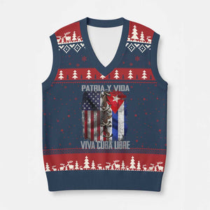 Patria y Vida Cuba Libre Freedom V-Neck Knit Sweater Vest Cuban Pride Independence USA Cuba Flag TS02 Navy Red Print Your Wear