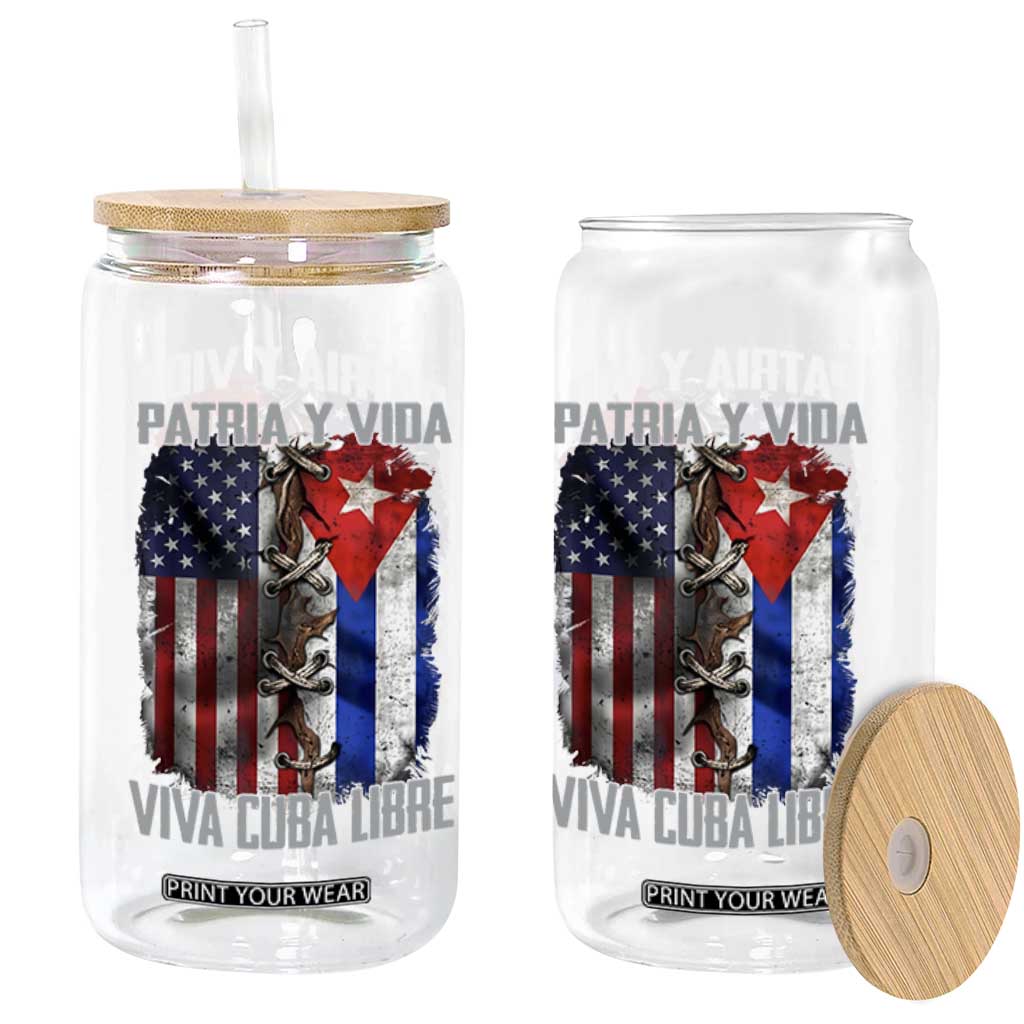 Patria y Vida Cuba Libre Freedom Glass Can Cuban Pride Independence USA Cuba Flag TS02 Print Your Wear