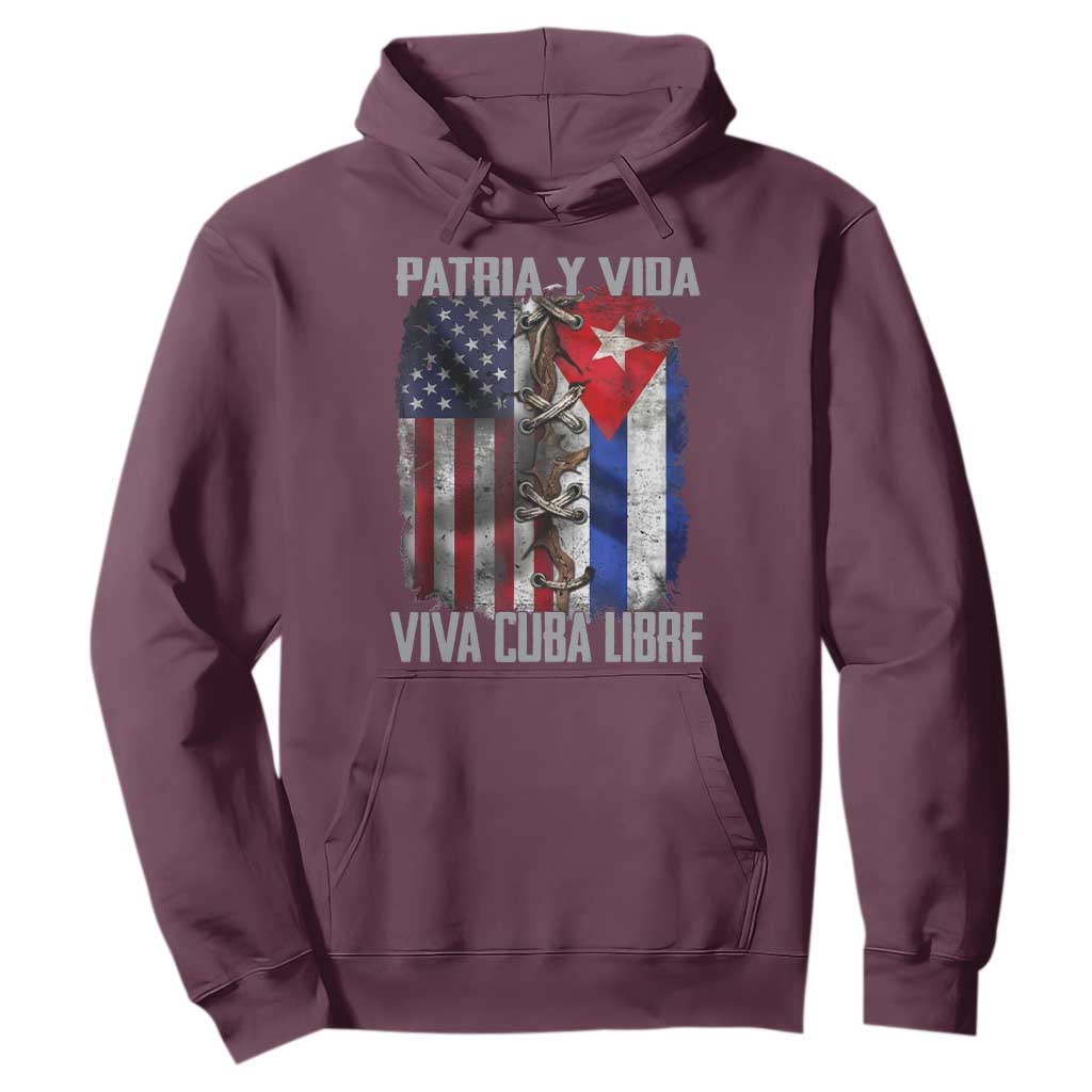 Patria y Vida Cuba Libre Freedom Hoodie Cuban Pride Independence USA Cuba Flag TS02 Maroon Print Your Wear