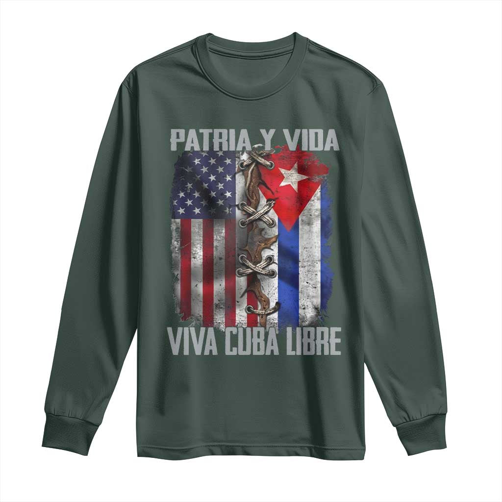 Patria y Vida Cuba Libre Freedom Long Sleeve Shirt Cuban Pride Independence USA Cuba Flag TS02 Dark Forest Green Print Your Wear