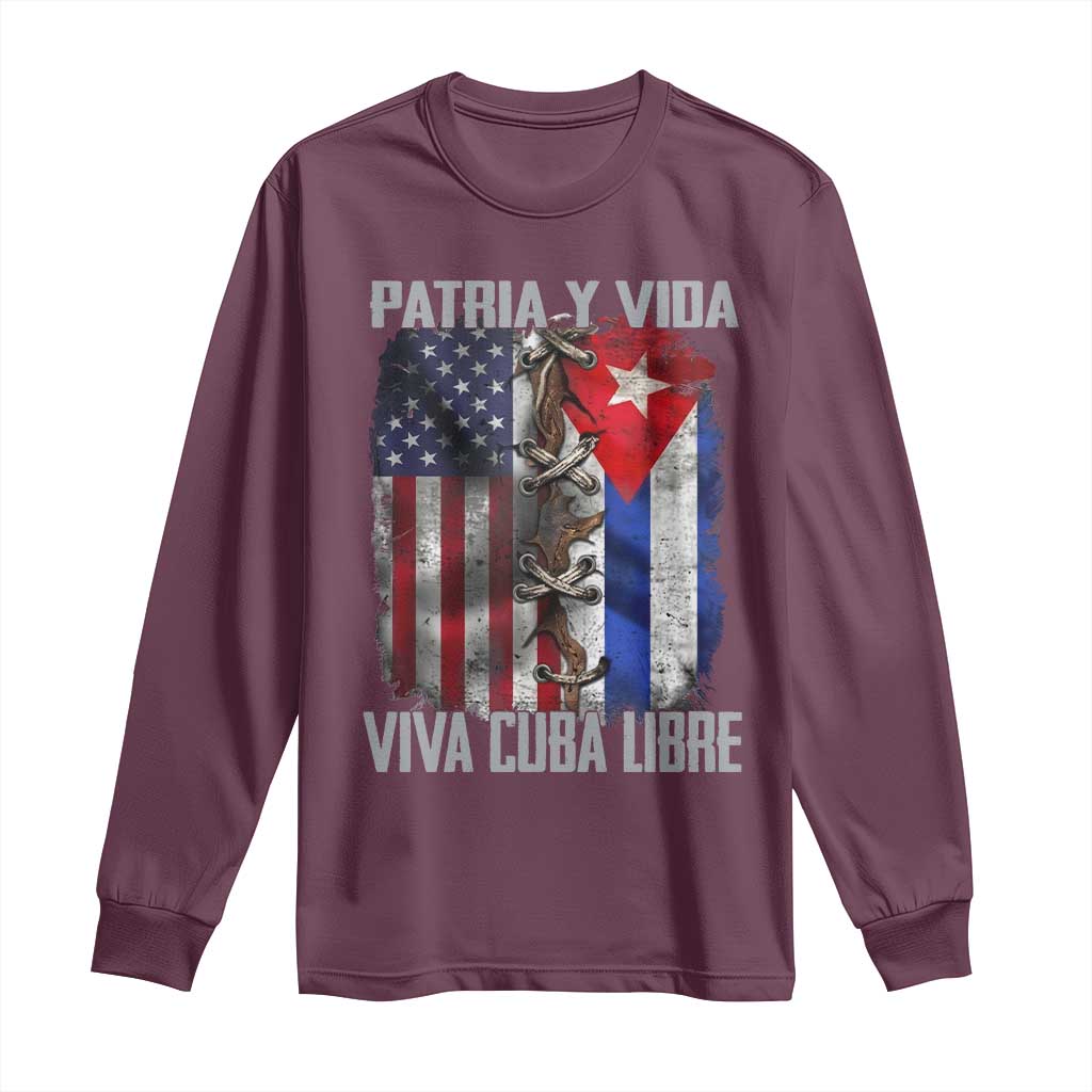 Patria y Vida Cuba Libre Freedom Long Sleeve Shirt Cuban Pride Independence USA Cuba Flag TS02 Maroon Print Your Wear
