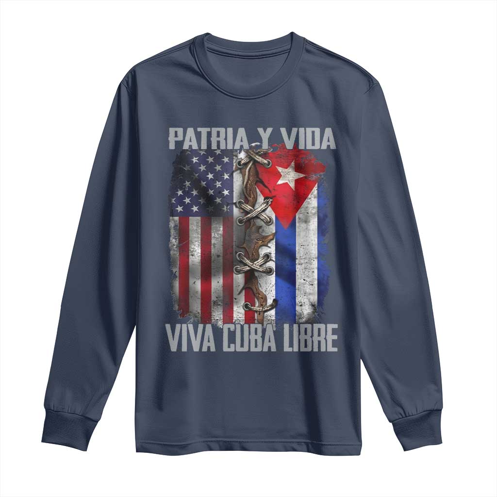 Patria y Vida Cuba Libre Freedom Long Sleeve Shirt Cuban Pride Independence USA Cuba Flag TS02 Navy Print Your Wear